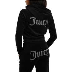 Slim - Women Jumpers Juicy Couture Diamante Velour Full Zip Hoodie - Black