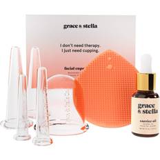 Grace & Stella Facial Cupping Set 2 Small Cups, 2 Medium Cups, 1 Large Cup, 1 Jojoba Oil, 1 Silicone Cleansing Pad & 1 Drawstring Bag