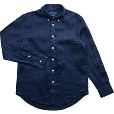 Boys - L Shirts Polo Ralph Lauren Kid's Logo Linen Shirt - Navy Blue