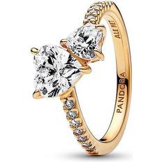 Pandora Women Jewellery Pandora Double Heart Sparkling Ring - Gold/Transparent