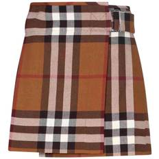 Burberry L Skirts Burberry Check Wool Pleated Skirt - Dark Birch Brown