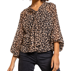 Dusk Animal Tie Detail Chiffon Blouse - Brown