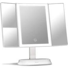 Fancii Large Makeup Mirror with Natural LED Lights, Lighted Trifold Vanity Mirror with 5x & 7x Magnifications Dimmable Lights, Touch Screen, Cosme