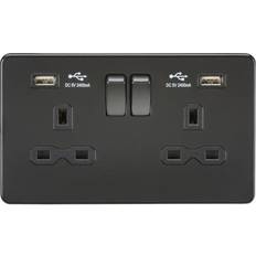 Black Wall Outlets Knightsbridge Curved edge 3G grid faceplate