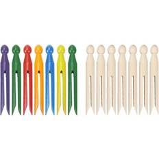 The Home Fusion Company 7 Traditional Wooden Dolly Pegs Natural & Coloured/Natural