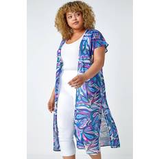 Blue - Women Robes Roman Curve Paisley Print Longline Kimono