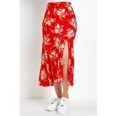 Red - Women Skirts Dusk Floral Asymmetric Frill Midi Skirt