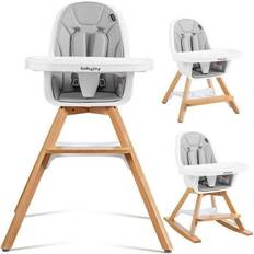 Costway 3-in-1 Convertible Wooden Baby High Chair-Gray