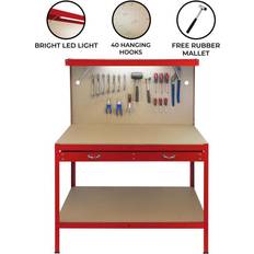 MonsterShop Red Workbench with Pegboard and Light Extra 18V Battery wilko