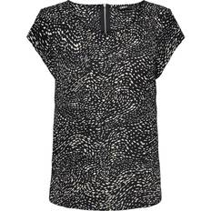 Loose Blouses Only Printed Top with Short Sleeves - Black