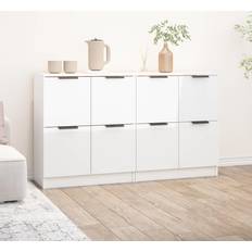 White Sideboards vidaXL 2 Gloss Engineered Wood White Sideboard