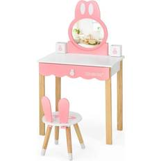 Costway Kids Vanity Set Rabbit White Armoire Makeup Dressing Chair