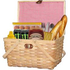 Vintiquewise Gingham Natural Lined Woodchip Picnic Lid Basket