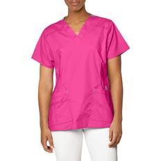 WonderWink Wonderflex Verity Womens V Neck Tag Free Short Sleeve Scrub Top - Hot Pink