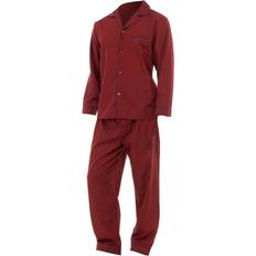 Men - Red Sleepwear Universal Textiles Mens Plain Long Sleeve Shirt & Trouser Bottoms Nightwear Pyjama Set - Red