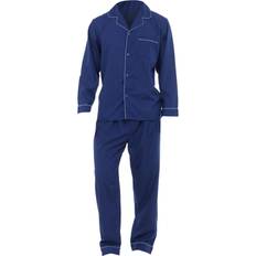 Blue - Men Pyjamas Universal Textiles Mens Plain Long Sleeve Shirt & Trouser Bottoms Nightwear Pyjama Set - Navy