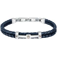 Maserati Mens Leather Braided Bracelet, Silver, Men