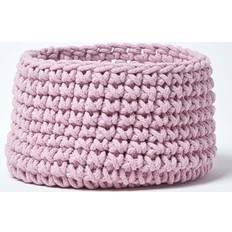 Homescapes Pink Cotton Knitted Round Basket