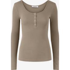 Pieces Kitte Button Front Ribbed Top - Beige