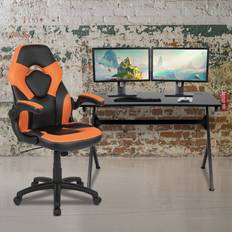 Emma + Oliver Black/Orange Gaming Desk Bundle - Cup/Headphone Wire Management