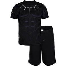 Marvel avengers black panther athletic tshirt & mesh shorts set, black/silver