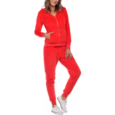 White Mark Women's Velour Tracksuit Set - Red