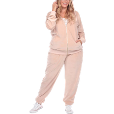 White Mark Velour Tracksuit Set Plus Size - Beige