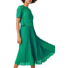 Roman Lace Top Overlay Pleated Midi Dress - Emerald