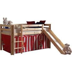 Vipack Spielbett Pino mit Rutsche und Textilset "Zirkus" Kiefer massiv natur lackiert