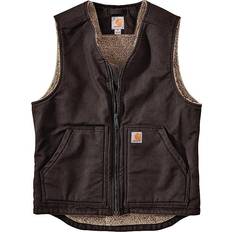 Carhartt Relaxed Fit Washed Duck Sherpa-Lined Vest - Dark Brown