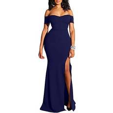 YMDUCH Women's Off Shoulder High Split Evening Gown - Navy