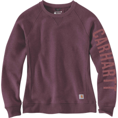 Carhartt Women's Relaxed Fit Midweight Crewneck Block Logo Sleeve Garphic Sweatshirt - Blackberry Heather