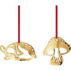 Georg Jensen Deer & Mushroom 2023 Gold Christmas Tree Ornament 4.2cm 2pcs