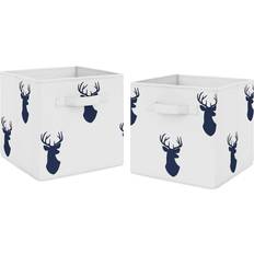 Sweet Jojo Designs Navy Blue Deer Woodland Deer Stag Collection Cube Bins