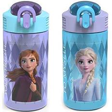 Zak Designs disney frozen 2 kids water bottle set with reusable straws and bu