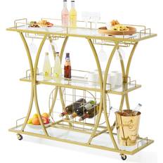 VEVOR Bar Cart Gold 3 Tiers Trolley Table 35.1x111cm