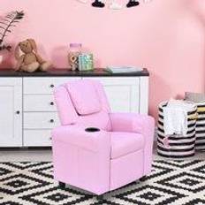 Sitting Furniture Kid's Room Homcom Kids Faux Leather Recliner Armchair With Cup Holder Pink