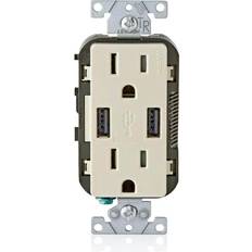 Leviton Decora 5-15R Outlet & USB Charger 15A 125V Light Almond