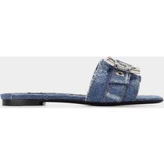 Dolce & Gabbana Patchwork denim slides with rhinestone buckle dark_cobalt