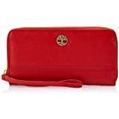 Timberland womens Leather Rfid Zip Around Wallet Clutch With Strap Cherry