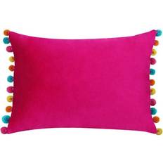 Paoletti Soft Velvet Pom Pom Trimmed Complete Decoration Pillows Multicolour, Pink