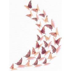 Gold Wall Decor Walplus 26pcs Rose Gold Floral 3D Butterflies Creative Modern DIY Peel Stick