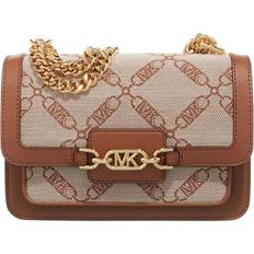 Michael Kors Heather Large Empire Logo Jacquard Shoulder Bag - Natural/Luggage