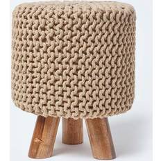 Black Foot Stools Homescapes Linen Knitted on Foot Stool