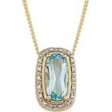 Grey - Women Necklaces Elongated Sky Blue Topaz Diamond Yellow Gold Surround Pendant GP2300T