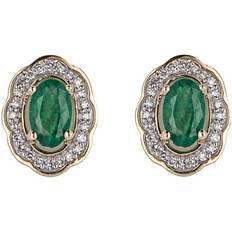 Ornate Emerald and Diamond Yellow Gold Stud Earrings GE2414G