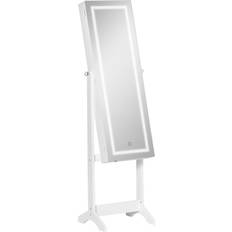 Homcom Mirrored Jewellery Cabinet With Led Light Lockable Jewellery Armoire White