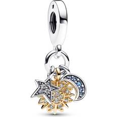 Pandora Bicolor Celestial Triple Charm Pendant - Silver/Gold/Transparent/Blue