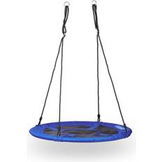 Relaxdays Round Nest Swing, Enclosed Seat, Up to 100 kg, Outdoor, HxWxD: 145 x 100 x 100 cm, Plate Swing, Dark Blue