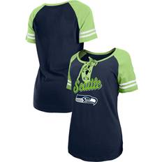 New Era "Women's College Navy/Neon Green Seattle Seahawks Lightweight Lace-Up Raglan T-Shirt"